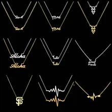 Stainless Steel Letter Aloha Pendant Necklace Link Chain Personalize Alphabet Love Necklaces Women Kids Jewelry Best Friend Gift