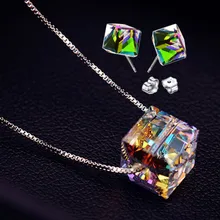 2015 nuevo estilo de verano plata pura s925 cubic AAA cristal gargantilla collar + pendientes conjunto joyería de plata esterlina collares y colgantes