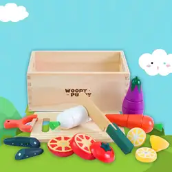 Деревянные фрукты и овощи сочетание липучки резка игрушка набор детей играть и делать вид приготовления пищи для раннего развития Игрушка