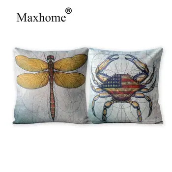 

American Elegant Pastoral Pillowcase Dragonfly And Crab Pattern Cushion Decorative Pillow Home Decor Sofa Throw Pillows 45*45