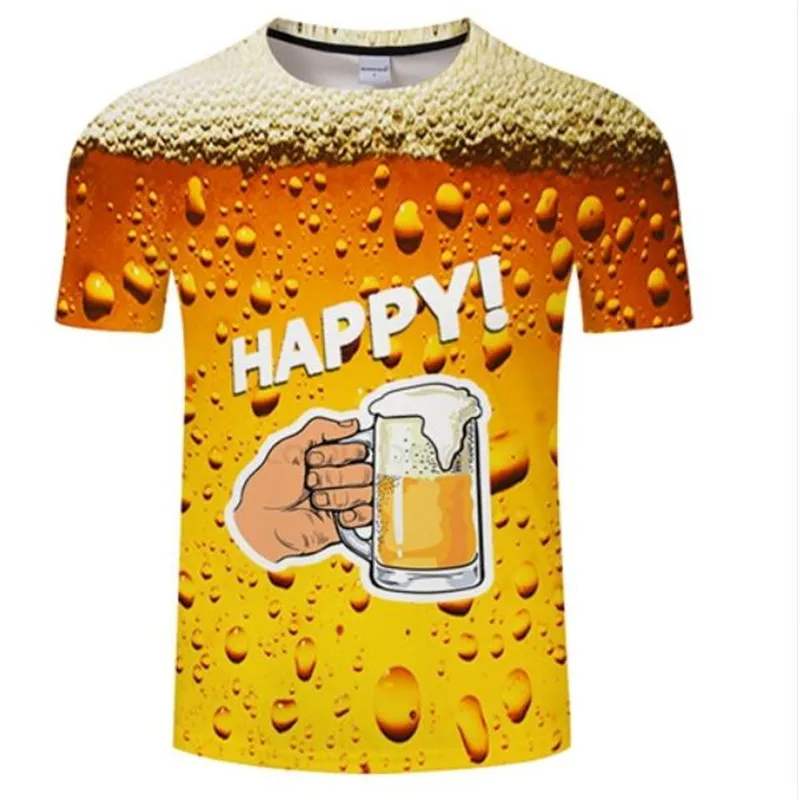 

Summer 2019 men's clothing brand O-neck HAPPY beer shirt short-sleeved 3D t shirt digital printing T-shirt Homme large size