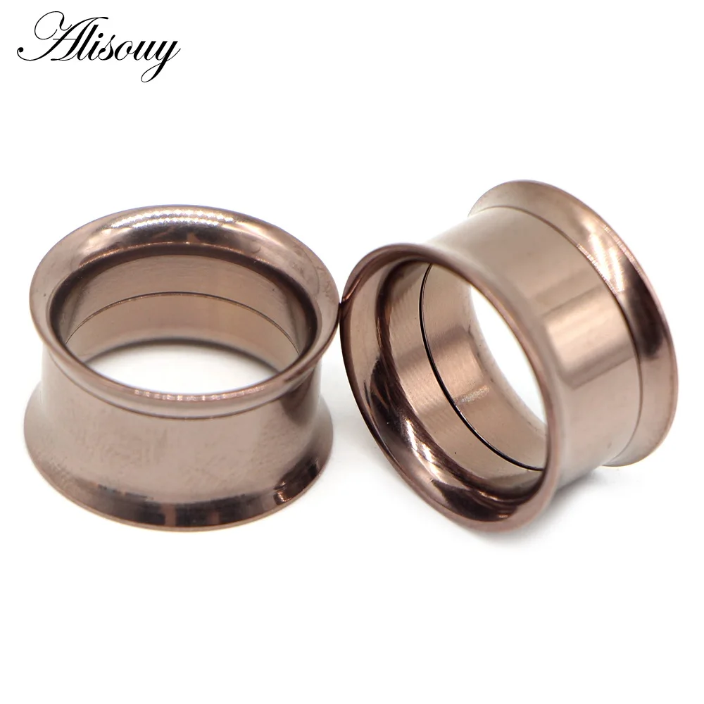 2pcs Surgical Steel Screw fit Ear Flesh Tunnel Plugs Anodized Internally Thread Double Flared Hollow Ear Expander Gauge Jewelry - Metal color: EM0079H Coffee