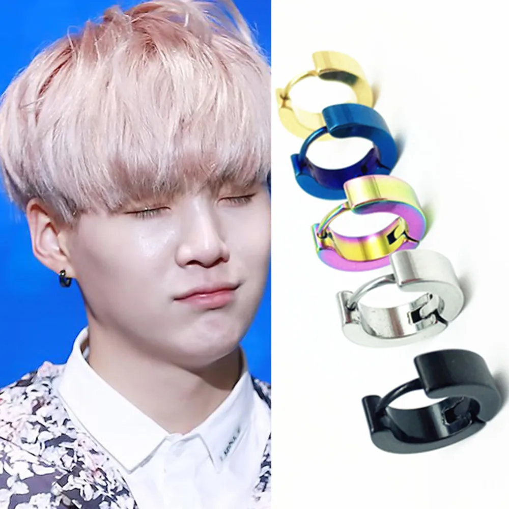 

KPOP DNA Korean V Promotion 5 Colors Anti-allergic titanium steel buckle tide 304 stainless steel earring punk male and female