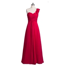 neuankömmling billige lange abendkleider eine schulter blumen mode rot plus size chiffon gepolsterte gewand de Soiree 2016