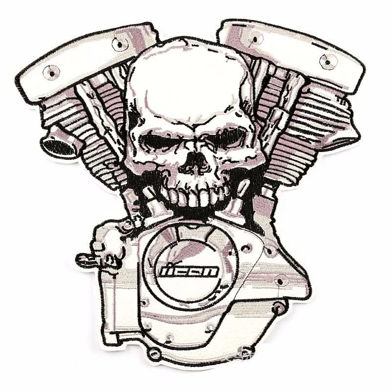 PGY Imitation Leather Skeleton Badge Punk Style Bike Patch Large Embroidery Biker Motorcycle Patches Clothes Jeans | Дом и сад