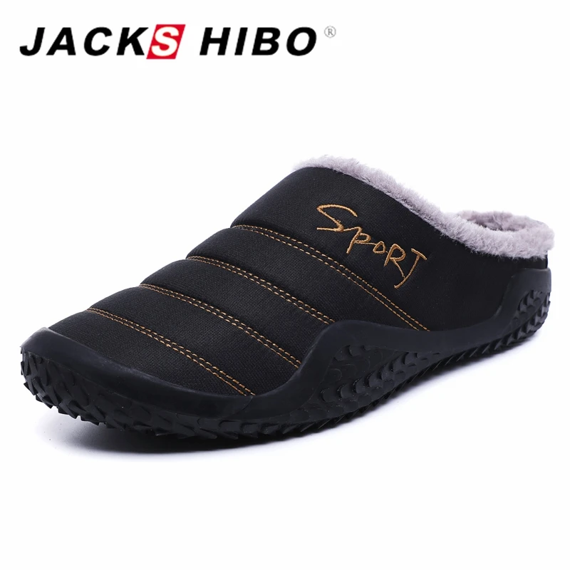 

JACKSHIBO Winter Men Slippers Big Size Plush Slippers Non-slip Sole Fur Slides Shoes Men's Home Slippers zapatos de hombre