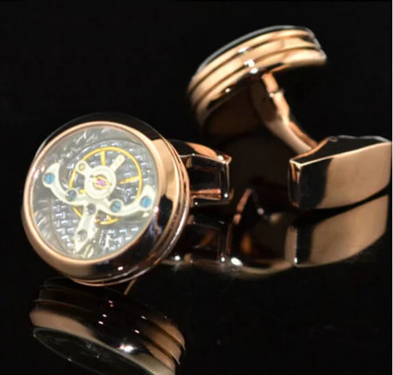 Запонка с часовым механизмом 4 цвета вариант функциональная механика дизайн часов Роскошная манжета звенья для мужчин - Окраска металла: Покрытие из розового золота