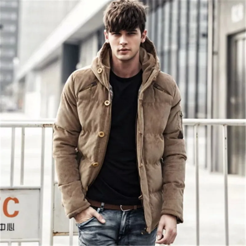 2015 Для мужчин сплошной толстый Зимнее пальто с капюшоном тонкий в британском стиле толстый зимний пуховик с капюшоном пальто прилив