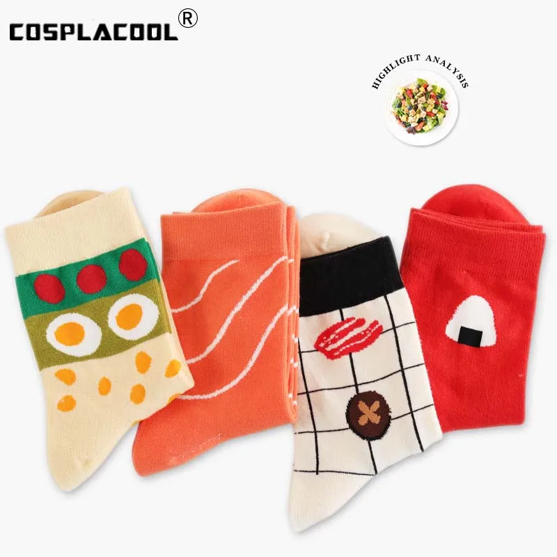 

Cartoon Funny Socks Creative Print Japanese Cake Egg Sushi Art Socks Women Calcetines Mujer Harajuku Cute Sokken Skarpetki Meias