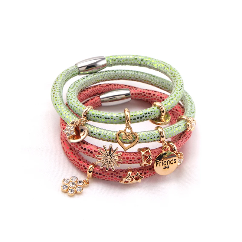 Keamsty Endless Genuine Leather Bracelet Set with 5pcs Slide Charms