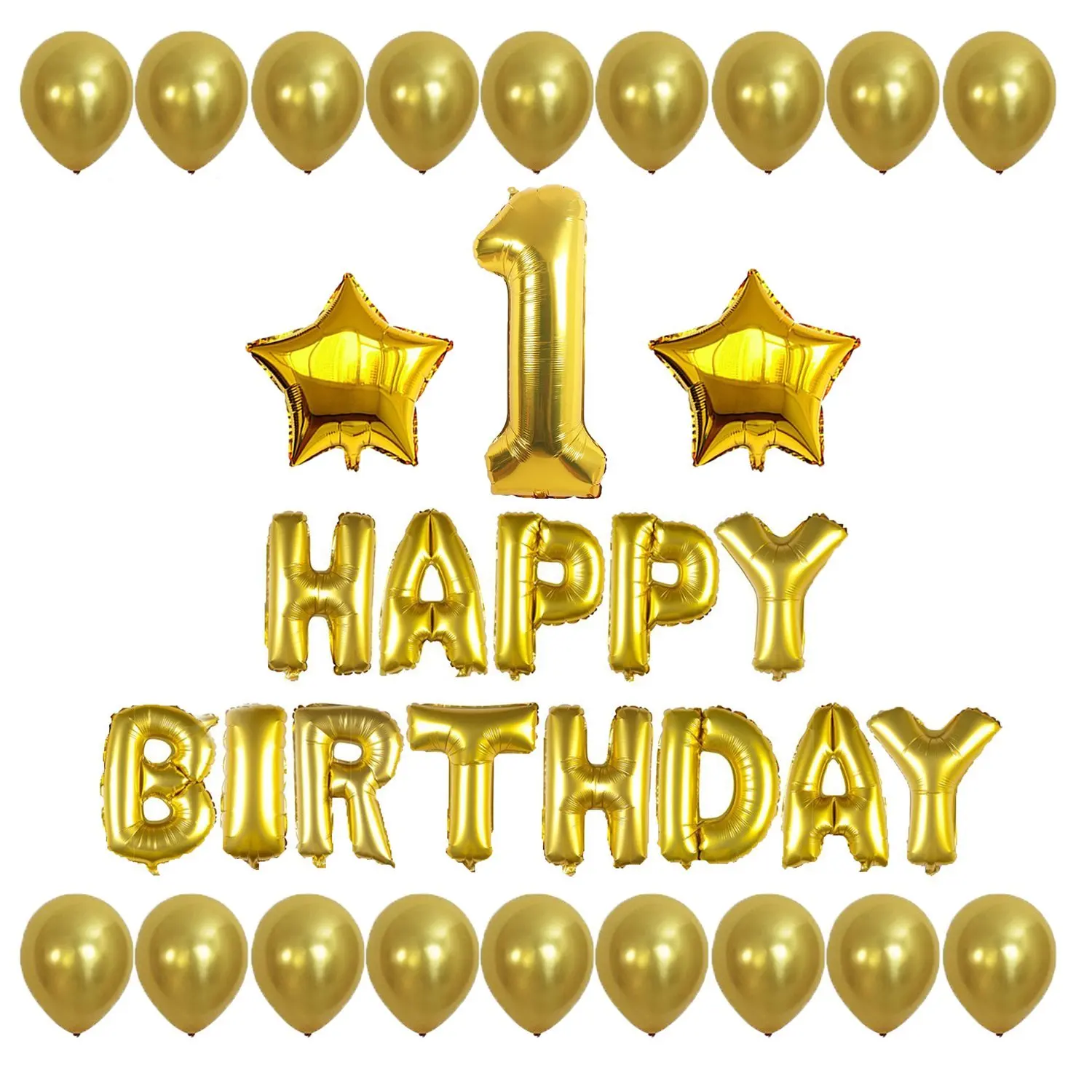 

Number 1 Happy Birthday Letters Balloons with Round and Stars Balloons Set for 1st Birthday