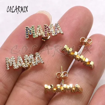 

10 pairs crystal stud earrings MAMA earrings rainbow zircon jewelry for women accessories gift for Mother 9299