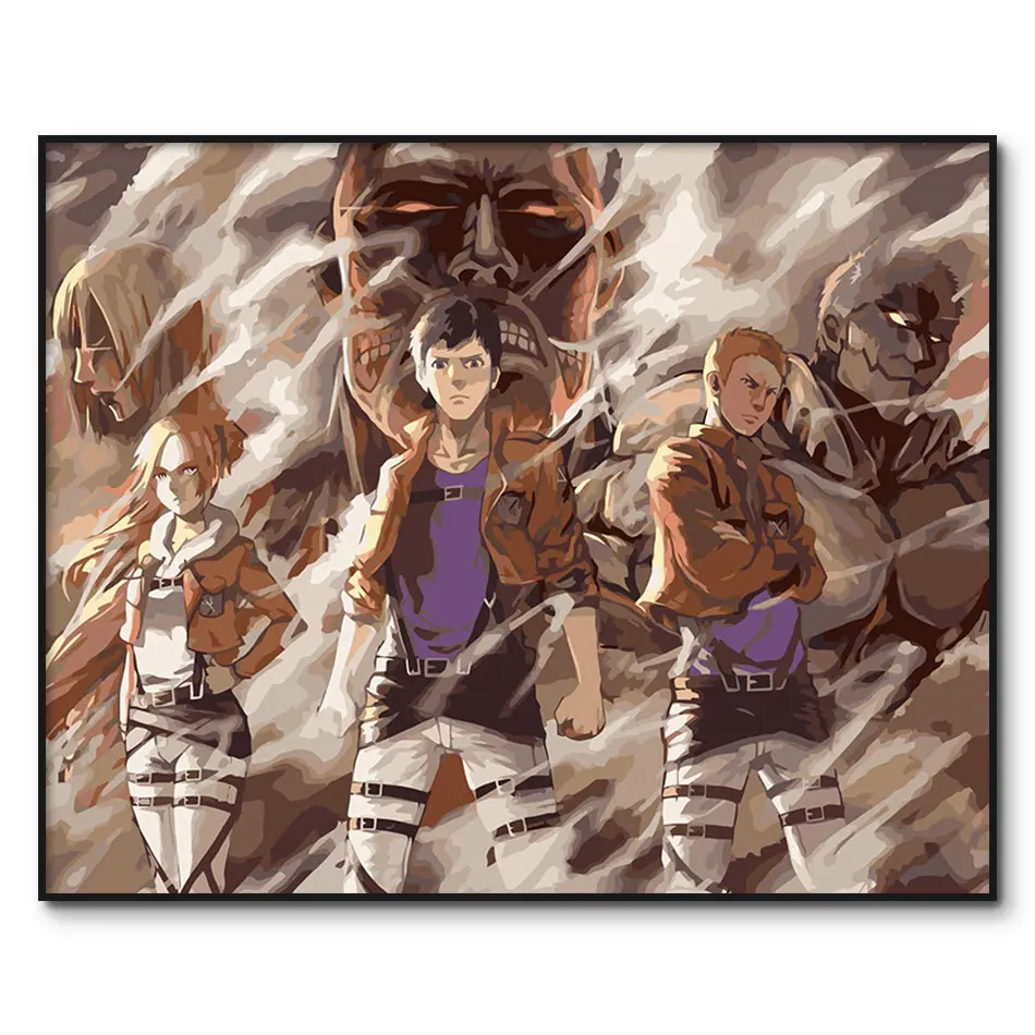 

Attack on Titan Framed Pictures DIY Painting By Numbers Painting On Canvas Wall Art For Home Decor Acrylic Paint by number kits