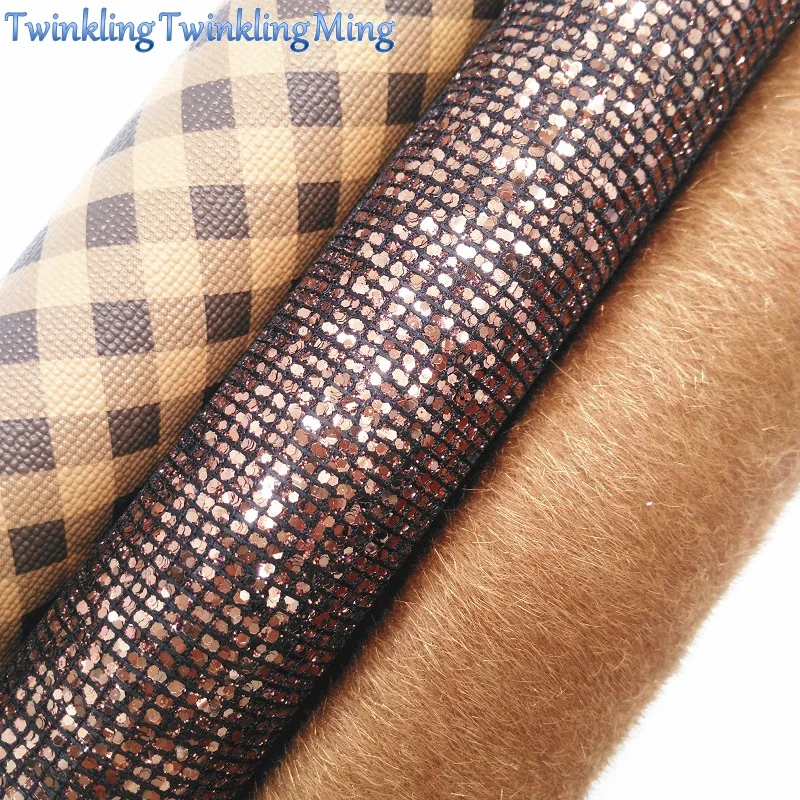 

BROWN Glitter Fabric, Plaids Faux Leather Fabric, Immitation Fur Fabric Sheets For Bows A4 8"x11" Twinkling Ming XM230