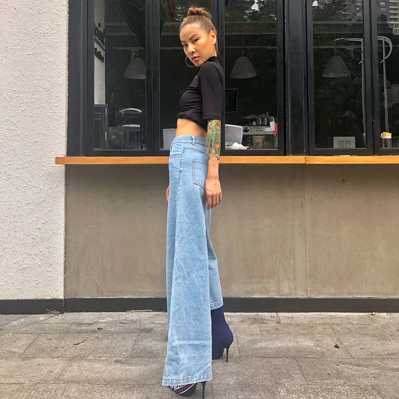 TWOTWINSTYLE летние нерегулярные джинсовые расклешенные брюки для женщин с высокой талией узкие джинсы женская модная одежда уличная одежда Новинка