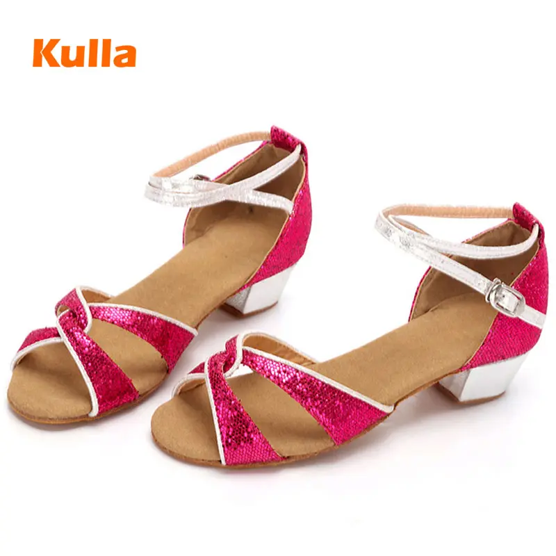 

Girls Glitter Salsa Dance Shoes Rose/Gold/Silver Kid Performance Latin Tango Ballroom Dance Shoes Soft Sole Child Exercise Shoes