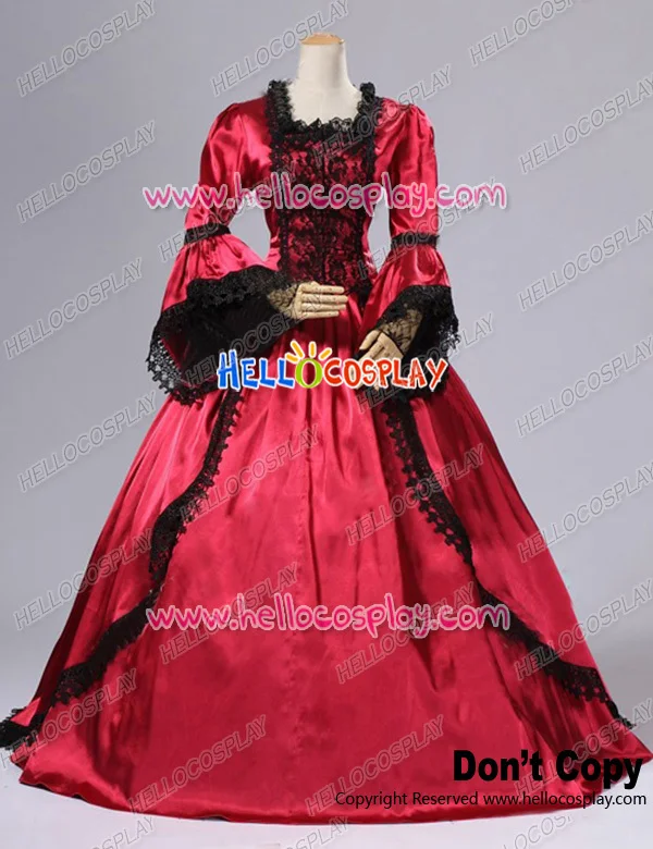 

Marie Antoinette Gothic Victorian Gown Satin Reenactment Clothing Red Lolita Dress Costume H008