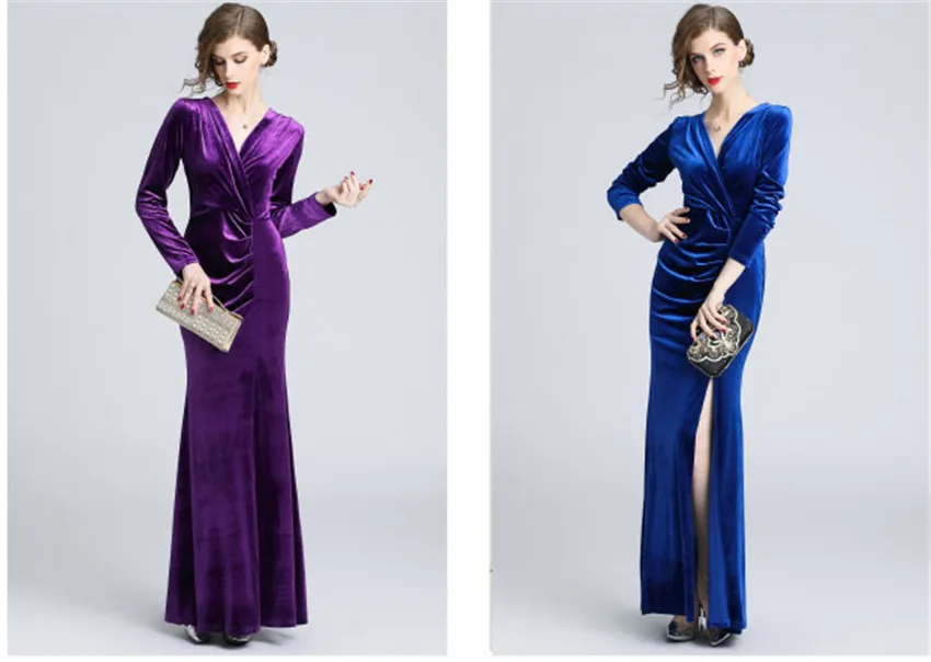 Robe Longue Femme Soiree женское платье, зимнее женское винтажное бархатное платье с длинным рукавом зеленого и красного цвета, Сексуальные вечерние платья макси