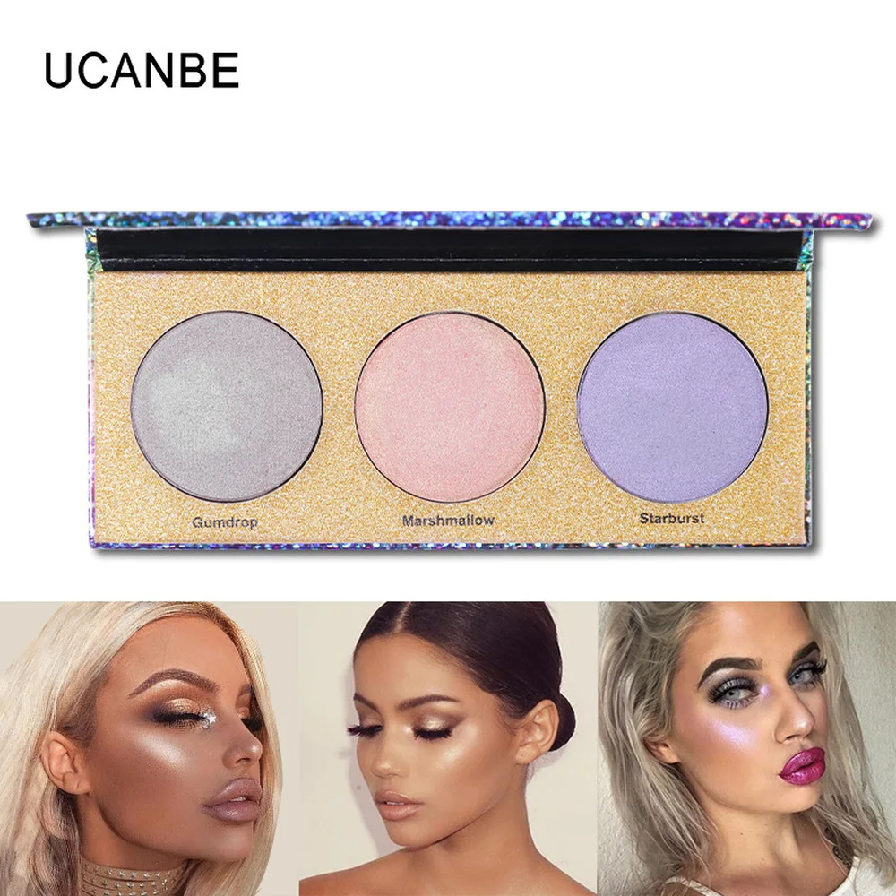 

UCANBE Glitter Eyeshadow Powder Makeup Palette 3 Color Shimmer Eye Shadow Face Highlighter Powder Palette Brightening Cosmetics