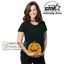 2016 Plus Size Summer Maternity Clothes Women Pregnant Cotton T Shirts Halloween Pumpkin Print Tops Tees Summer Mommy Shirt