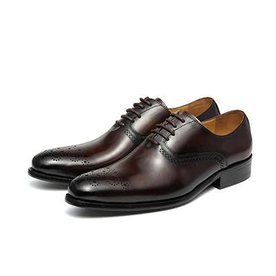 KARRUCCI/Мужская официальная оксфордская обувь из натуральной кожи на шнуровке черного и кофейного цвета; деловая обувь под костюм; обувь в горошек - Цвет: COFFEE