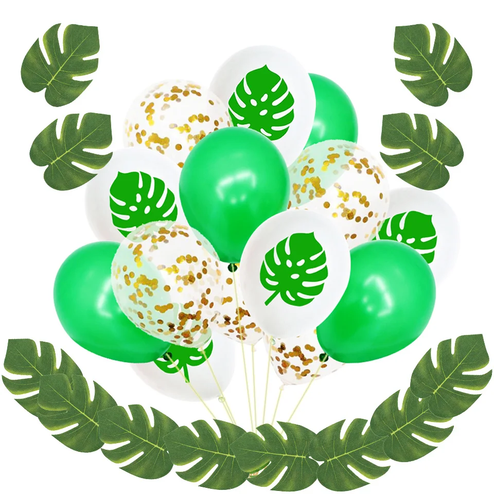 

15pcs/lot Hawaiian Summer Party Decor Artificial Tropical Palm Leaves Green Latex Confetti Balloons for Summer Birthday Decor