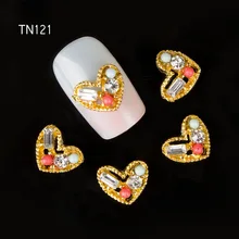 10pcs Golden Metal Heart Rhinestones 3d Nail Art Decorations, Alloy Nail Stcikers Charms Jewelry for Nail Gel/Polish Tools TN121