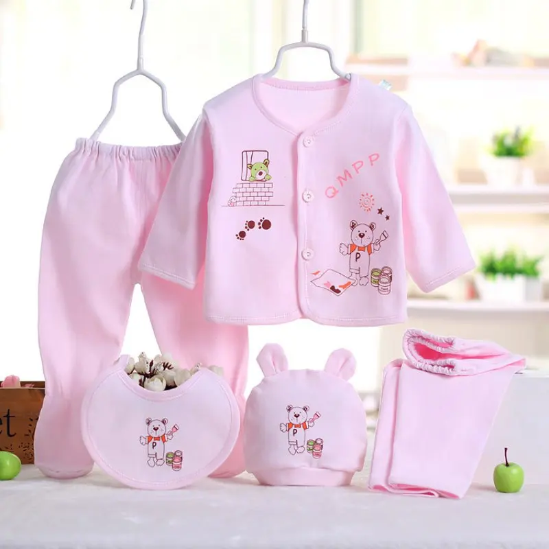 Комплект одежды для малышей, мягкое нижнее белье для новорожденных мальчиков и девочек, рубашка с принтом животных и штаны, одежда из хлопка - Цвет: Розовый