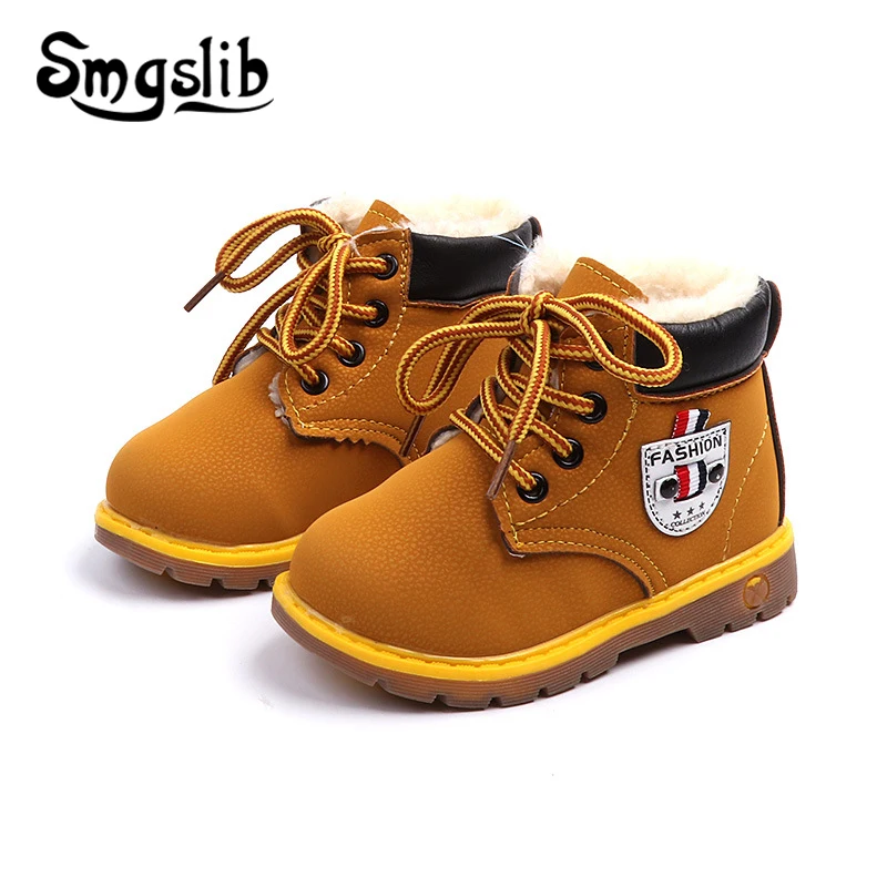 

kids boots boys plush ankle boot girls shoes for children 2018 pu leather baby Snow boots autumn winter fashion boots sneaker