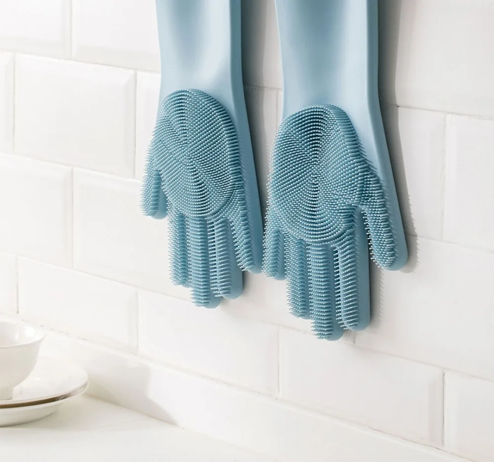 Xiaomi JJ Волшебные силиконовые чистящие перчатки изоляционные нескользящие перчатки для мытья посуды двухсторонние перчатки для домашней кухни
