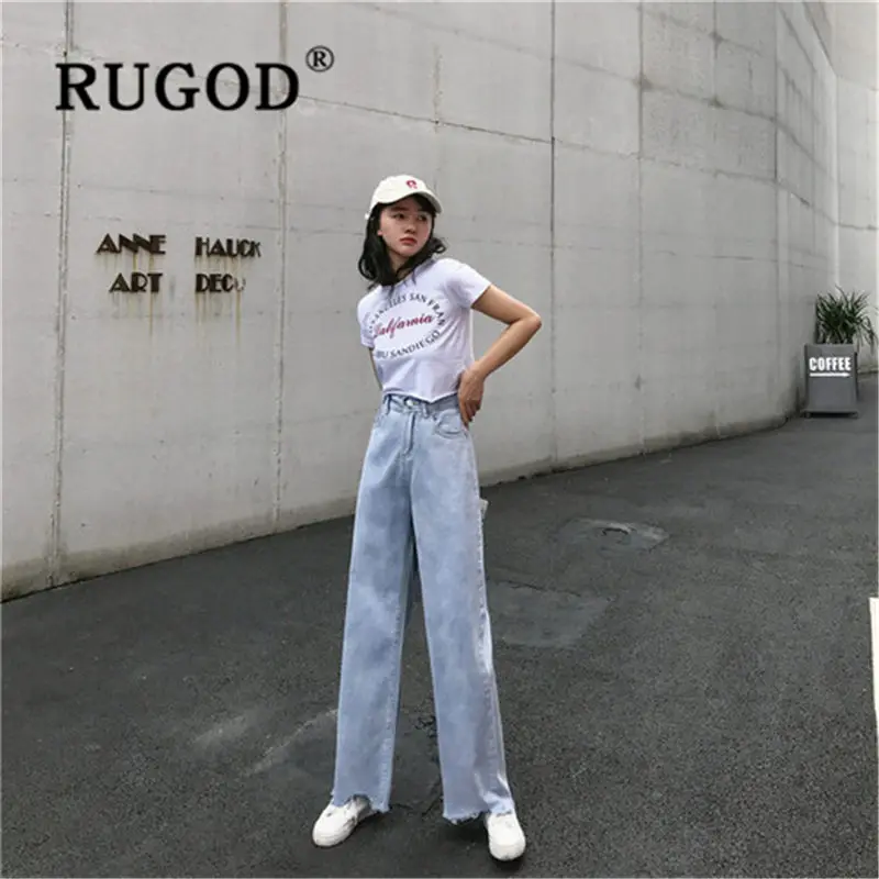 RUGOD 2019 Новая мода Высокая талия тонкие джинсы Корейская версия широкие женские джинсы ретро флэш женские джинсы