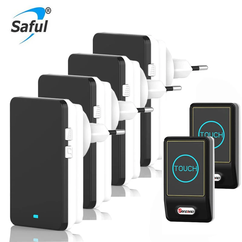 

EU/US/UK/AU Plug Waterproof Electric Door Bell Wireless 28 Ring Bell Doorbell Button 2 Out Transmitters + 4 Doorbells Receivers