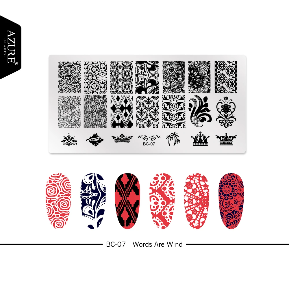 

AZURE BEAUTY Nail Stamping Plates Flowers Pattern Nail Template Manicure Tools Nail Art Scraper Stamper Cap Tool