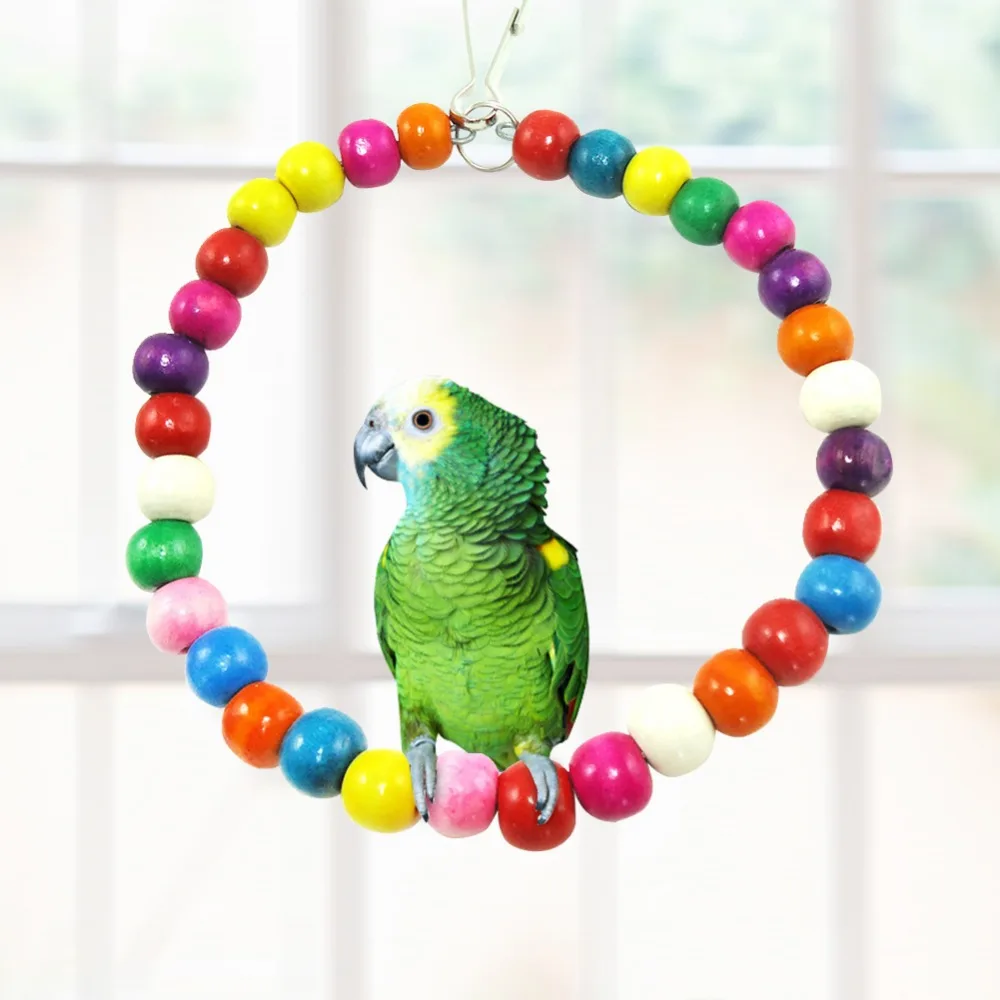 Bird Toys Multicolor Wooden Beads Pets Toy Colorful Circular Swinging