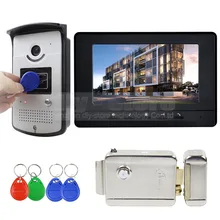DIYSECUR 7 pulgadas Con Conexión de Cable Video de La Puerta Sistema de Intercomunicación Teléfono Timbre Seguridad Para El Hogar Cámara RFID + Cerradura Eléctrica