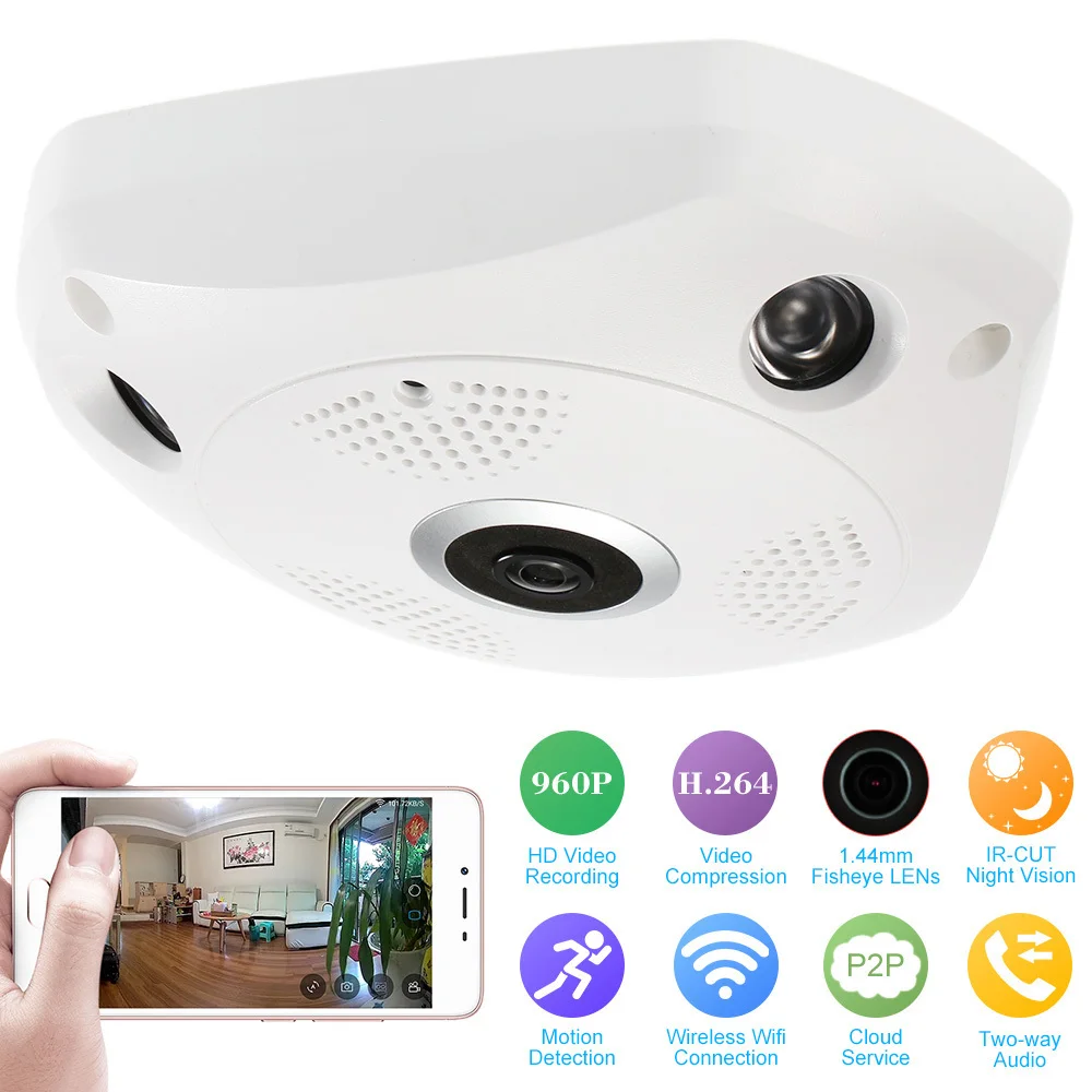 

Wireless Panoramic Camera CCTV 360 Degree Fisheye Camera HD 960P 1.3MP WIFI IP Camera Home Security Surveillance Camera System