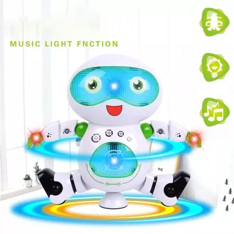 360 rotação espaço dança robô musical caminhada clarear eletrônico boneca  natal aniversário melhor gifs crianças brinquedos - AliExpress