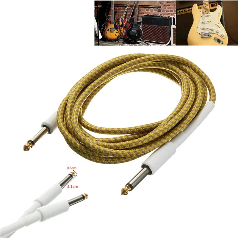 Guitar Cable 3M/10FT Guitar Cable Cord Yellow Wove Guitar Lines Golden