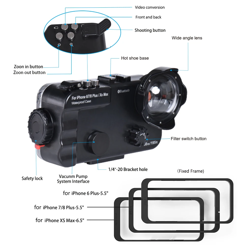 Seafrogs 60 м/195ft Bluetooth Водонепроницаемый Корпус Дайвинг Телефон чехол для iPhone 6/7/8 Plus/iPhone Xs Max, чехол для iPhone 6/7/8 Plus