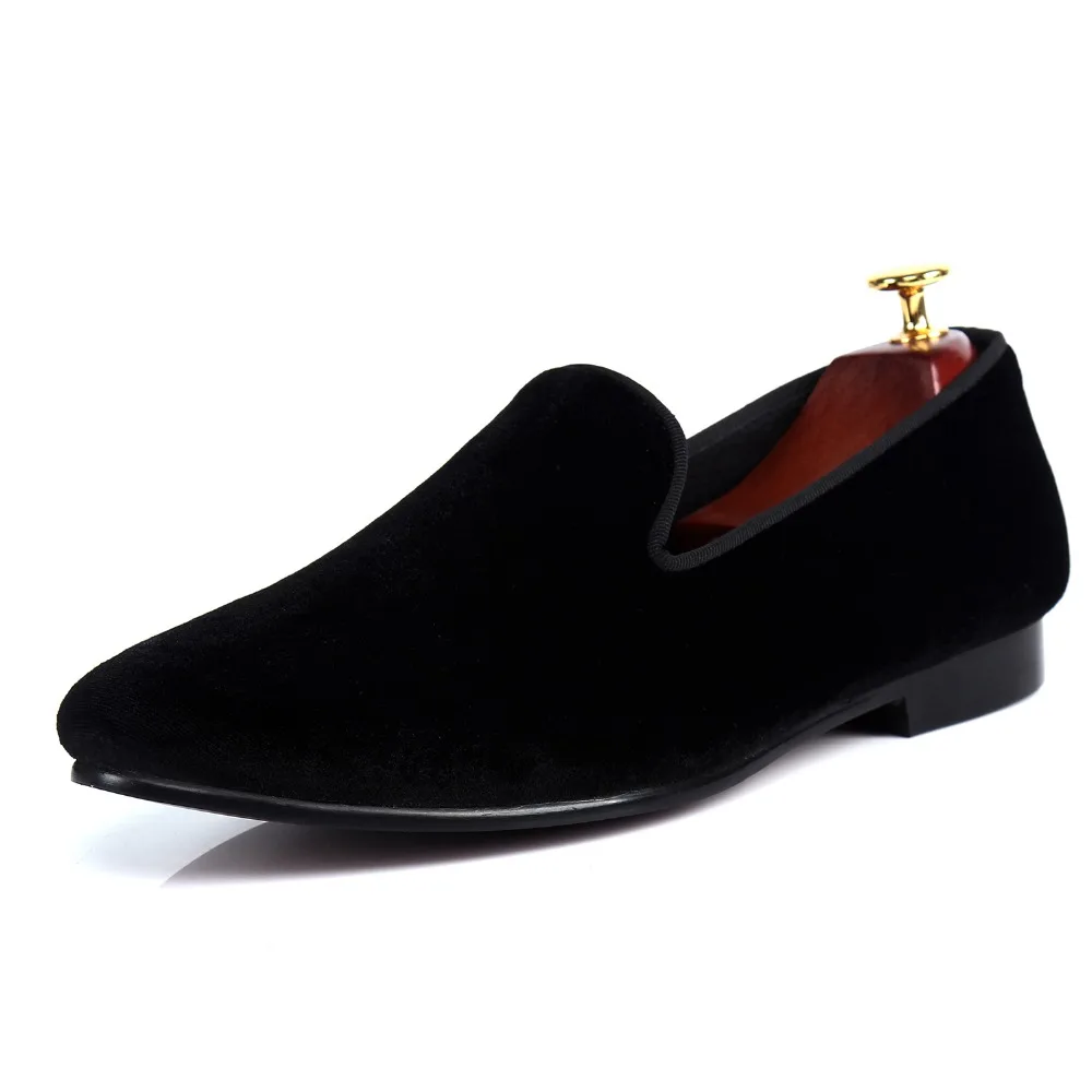 ФОТО Black Velvet Loafers Men Slip On Dress Shoes Handmade Brand Male Flat Shoes Sales Prince Albert Slippers