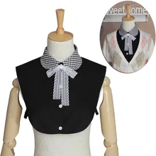 Ручной работы из хлопка свежие решетки круглый вырез кружева довольно Поддельный Воротник черный и белый темперамент Поддельный Воротник