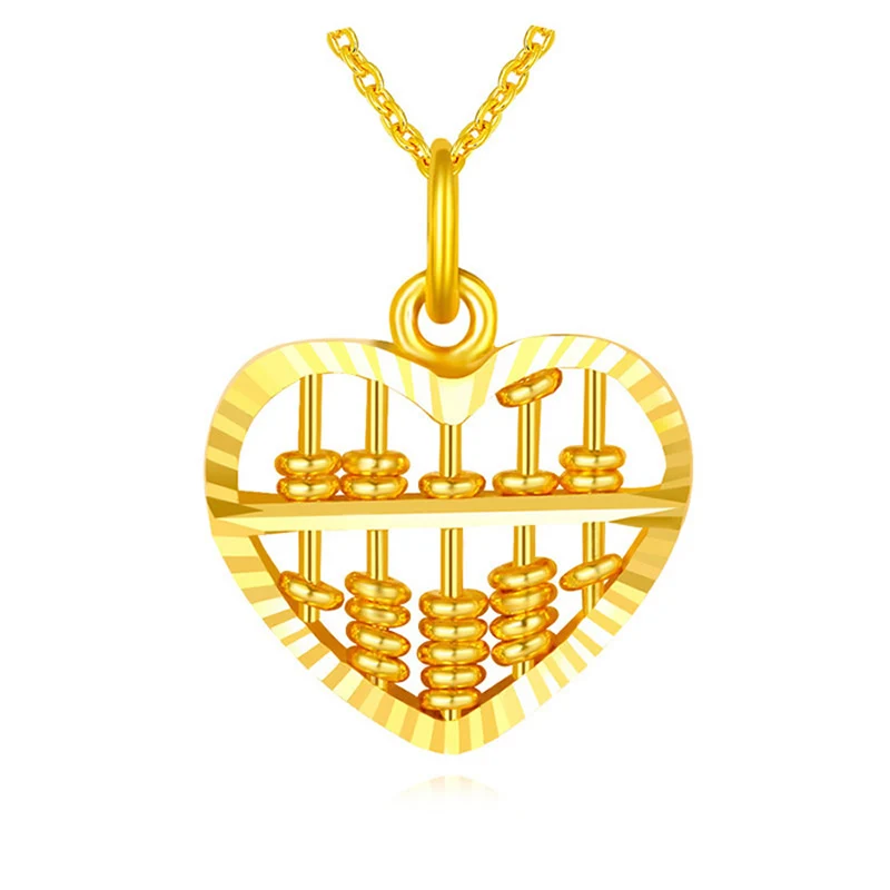 

Pure 24K Yellow Gold Pendant 3D 999 Gold Heart Abacus Pendant 3.64g