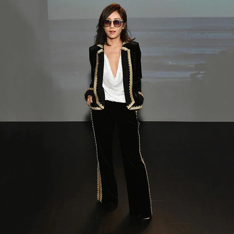 KoHuiJoo 2018 Spring New Vintage Velvet Pant Suits for Women Slim Casual Velvet Blazer Pants Suit Sets 2 piece Clothing Set KoHuiJoo 2018 Spring New Vintage Velvet Pant Suits for Women Slim Casual Velvet Blazer Pants Suit Sets 2 piece Clothing Set