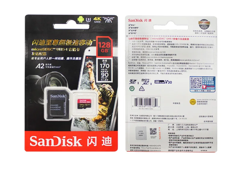 Карта памяти SanDisk Extreme Pro Micro SD карта 256 ГБ 128 ГБ SDXC U3 V30 A2 TF карта до 170 МБ/с./с флеш-карта для дрона камеры