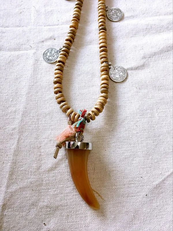Dongmu ювелирные изделия Оригинальные ручной работы кокосовые деревянные бусы модное ожерелье в богемном стиле для женщин сплав рога длинное ожерелье ювелирные изделия