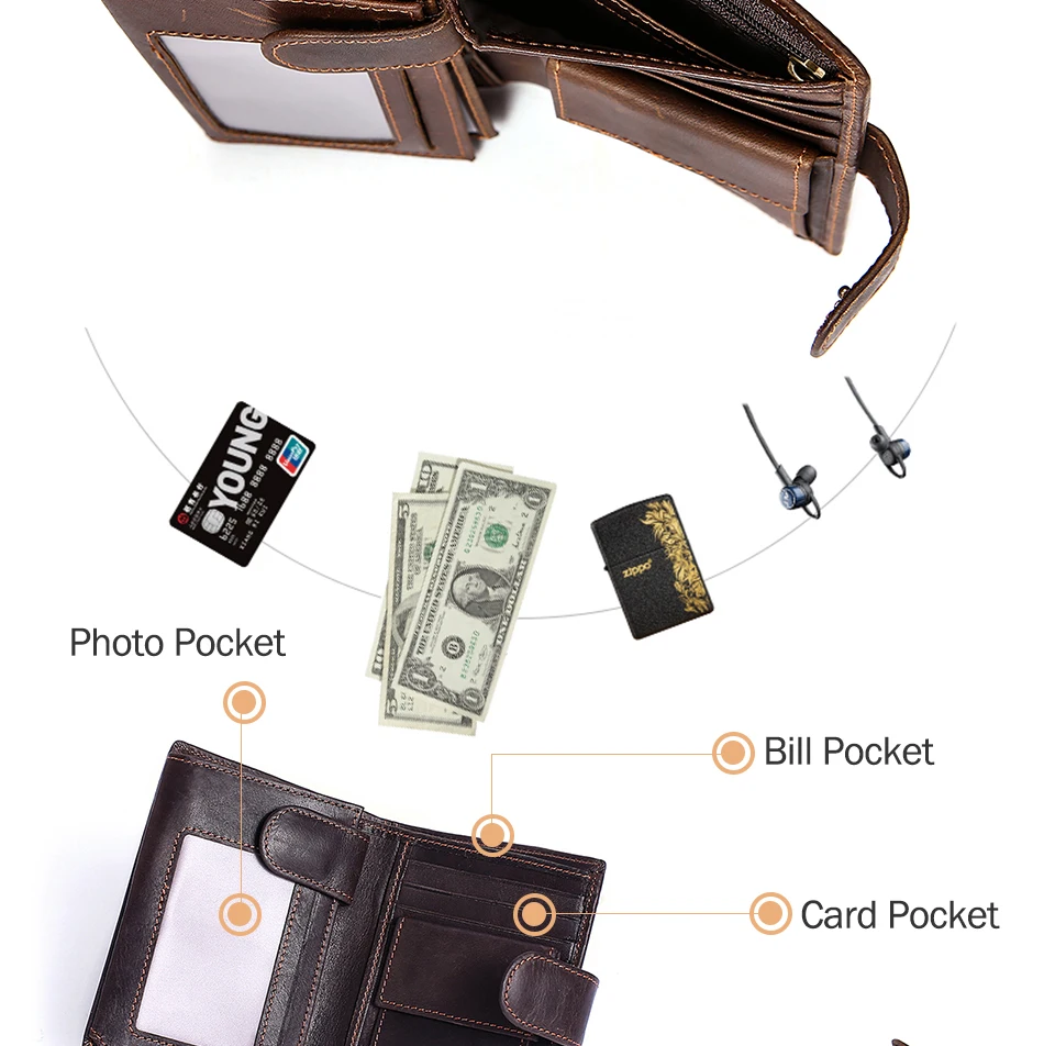 Thread Small Men Wallet Genuine Leather Purse for Men 3 Layers Solid Male Wallets Card Holder Money Bag Casual Short Men Clutch