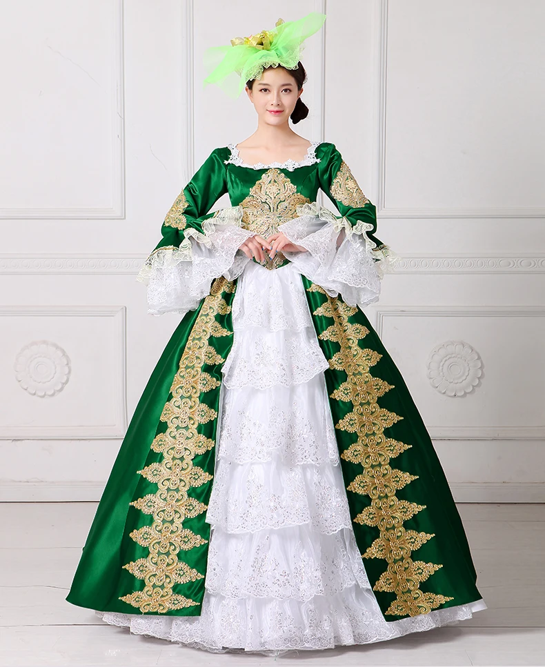 Королевский Зеленый Вышивка 18th века костюм для реконструкции гражданской войны Южная красавица Платье Мария Антуанетта Театральный Костюм