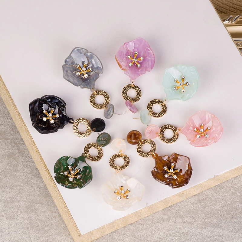 GuanLong Trendy Big Acrylic Drop Earrings for Women 2018 New Crystal Dangling Resin Earrings Fashion Jewelry Long Flowers Brincos (2)