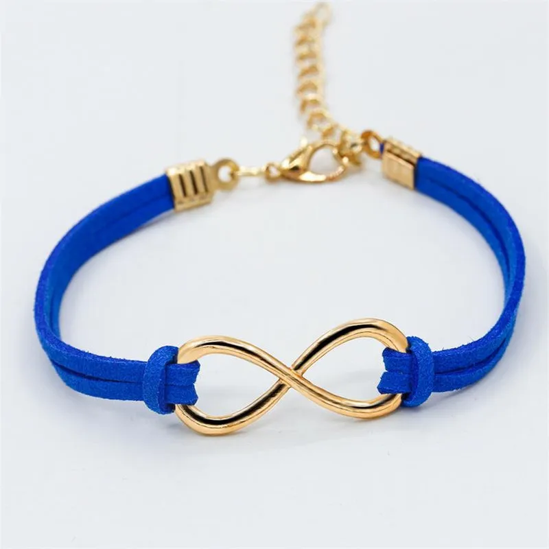 

New Fashion Lucky "8" Leather Charm Bracelet Alloy Charm Rope Chain Bracelet Wrap For Woman Jewelry Wholesale Gifts