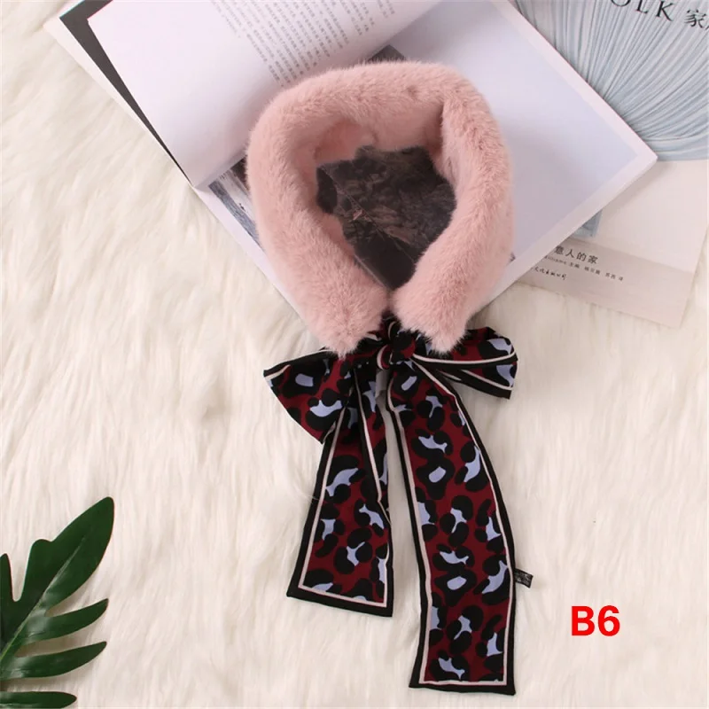 Женский шарф, Осень-зима, подходит ко всему, корейский леопард, искусственный мех, воротник, шарф, лента, женская шея, теплый плюшевый пушистый шарф, модная шаль - Цвет: B6